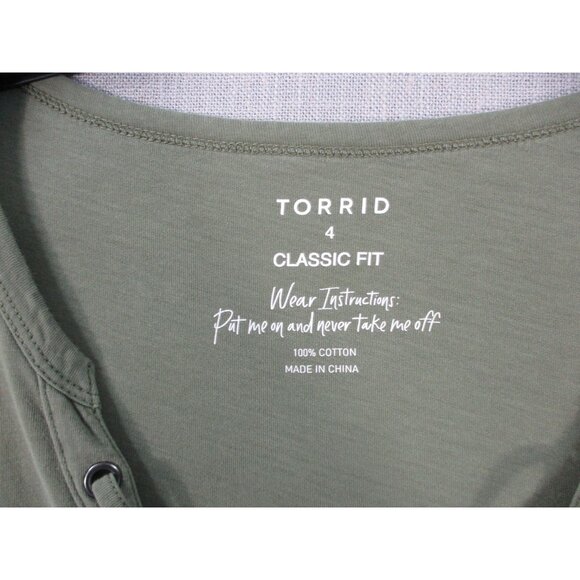Torrid Classic Fit Lace-Up Neck Olive Top Size 4 - Picture 3 of 7